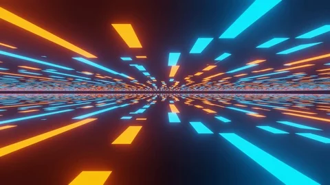 Abstract blue orange neon light laser zoom speed on black futuristic technology. Stock Footage 124879562