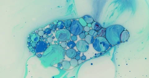 Abstract blue paint bubbles marble background with milk oil and soap 4K Stock Footage 135828165
