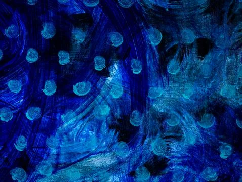Abstract Blue Paint with Turquoise Dots Resembling Starry Night Pattern Stock Photos