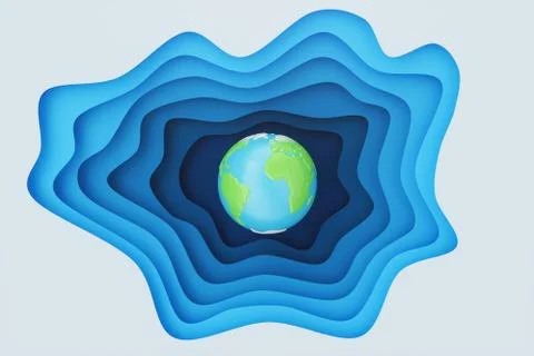 Abstract blue paper cut background with Earth concept. Blue paper carving effect Stock Illustration