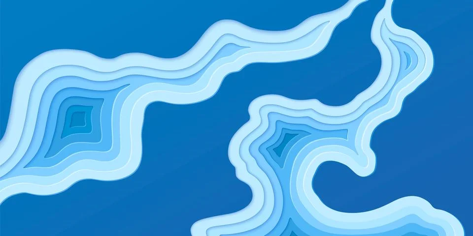 Abstract blue paper cut topography relief Stock Illustration