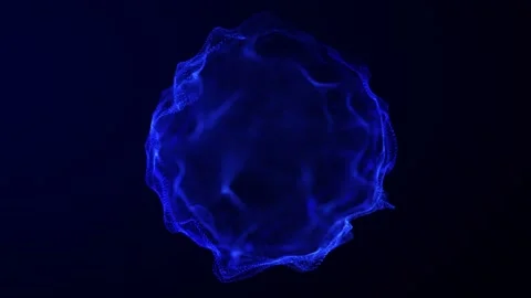 Abstract Blue Particle Mesh Sphere with Flowing Digital Wave Surface on Dar.. 库存影片 331039522