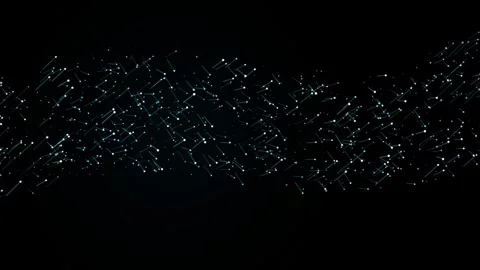 Abstract Blue Particle Network Wave Flow on Dark Background Vídeo Stock 344685399