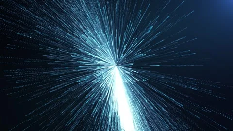 Abstract blue particle rays converging into a bright center, futuristic Stock Footage 324151395