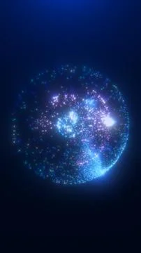 Abstract blue particle sphere with bright highlights and scattered glowing .. Stockillustratie