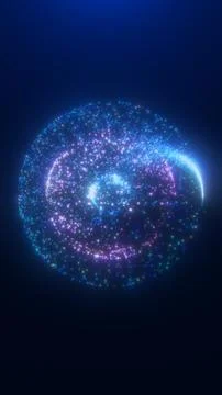 Abstract blue particle sphere with bright highlights and scattered glowing .. Stock Illustration