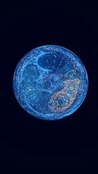Abstract blue particle sphere with glowing dotted structure and luminous en.. Illustrazione stock
