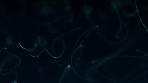 Abstract blue particle strings and flowing digital energy lines forming fut.. Stock Illustration