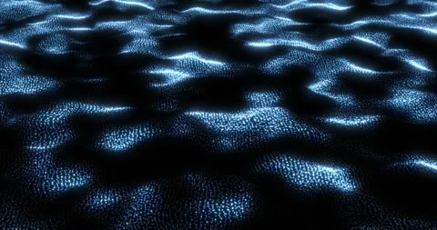Abstract blue particle surface forming a glowing digital terrain, flowing wav Stock Footage 327808422