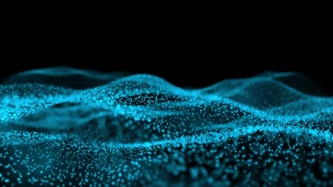 Abstract blue particle surface with soft flowing digital waves and futuristic 库存影片 335093044