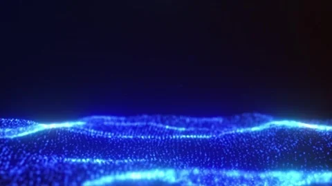 Abstract Blue Particle Wave Background, Glowing Digital Landscape Video stock 297015566