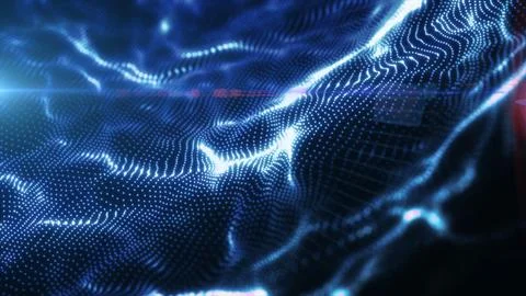 Abstract blue particle wave with glowing dots and flowing lines, creating a.. Stock Illustration