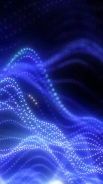 Abstract blue particle wave with glowing dotted curves, digital depth, and .. Illustrazione stock