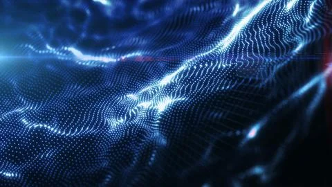 Abstract blue particle wave with glowing dots and flowing lines, creating a.. Stock Illustration