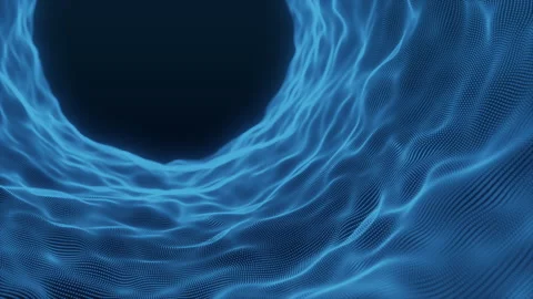 Abstract blue particle wave tunnel flying through digital cyberspace Stock Footage 346630856