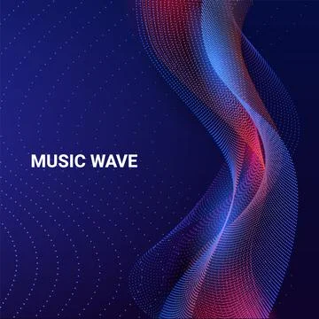 Abstract Blue Particle Waves Surface on Black Background. Cyber Space Backgro Stock Illustration
