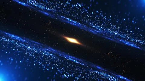 Abstract blue particles and glowing lines with a bright golden light in dark Stock Footage 312814653