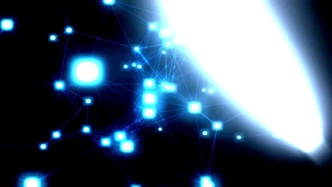 Abstract blue particles and light streaks moving in dark space with cinemat.. Video stock 346803154