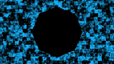 Abstract Blue Particles with Circular Holes Flowing Through Black Space Cin.. Stock Footage 342516649