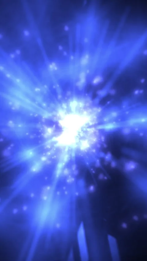 Abstract blue particles exploding from a bright light source 库存影片 341698629