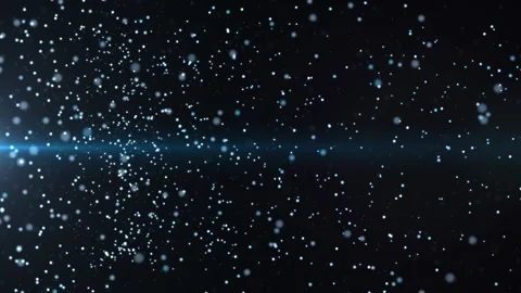 Abstract blue particles floating in dark space with soft glow and light rays, Stock Footage 325371444