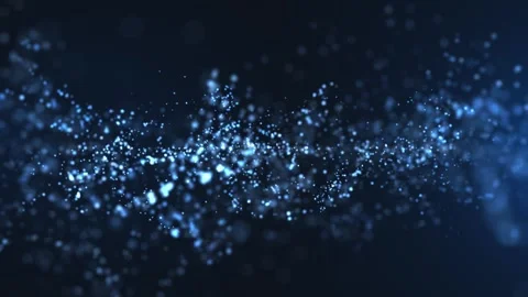 Abstract blue particles flowing in space, forming a dynamic wave of glowing Stock Footage 326779537