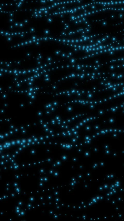 Abstract blue particles move in a flowing, wavelike pattern against a dark Stock Footage 317405679