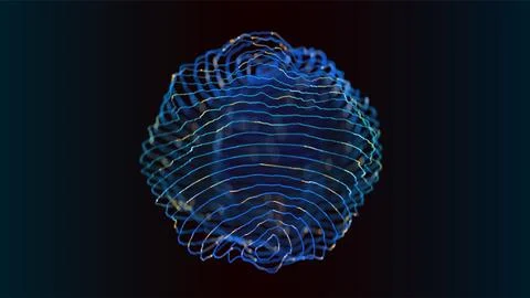Abstract blue particles sphere from deformed lines. Bright dots background. Sci Stock Illustration