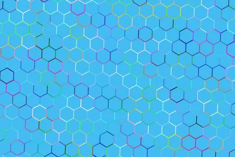 Abstract blue pattern with colorful hexagons and lines Illustrazione stock