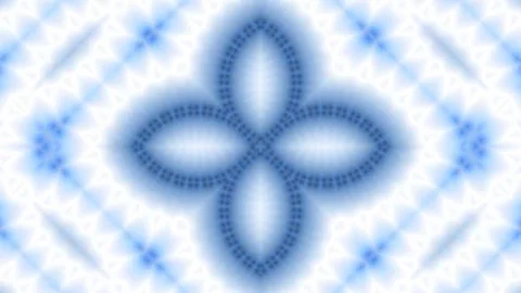 Abstract blue pattern radiates from a central four-leaf shape Stock Illustration