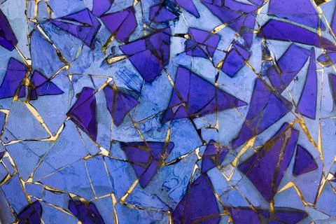 Abstract blue pattern of sharp broken glass pieces Stock Photos