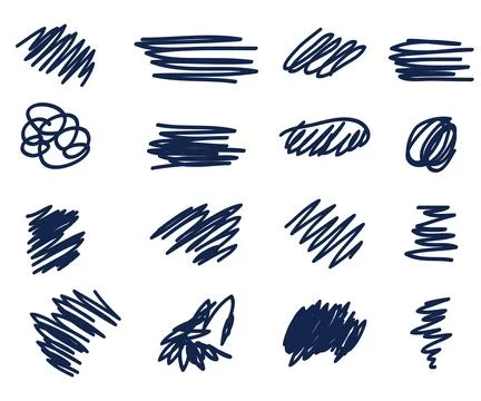 Abstract blue pen sketch random scribbles set isolated on white background .. Ilustración de archivo