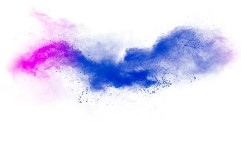 Abstract blue pink powder explosion on white background. Stock Illustration