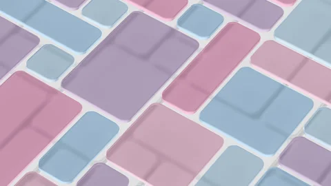 Abstract Blue, Pink &amp; Purple Background Loop - Glass 3D Plates Over White Tiles Stock Footage 278616616