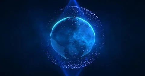 Abstract blue planet earth spinning with futuristic high-tech particles bri.. 스톡 일러스트