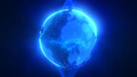 Abstract blue planet earth spinning with futuristic high-tech particles bri.. Stock Illustration