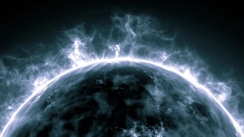 Abstract Blue planet surface with heat solar waves and flames. Stock Footage 101943241
