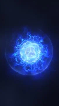 Abstract blue plasma sphere with glowing electric core, luminous particles,.. Stock Illustration