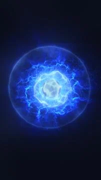 Abstract blue plasma sphere with glowing electric core, luminous particles,.. Stock Illustration