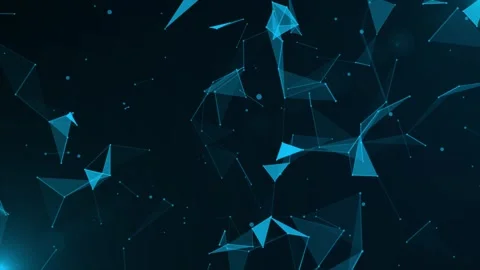 Abstract blue plexus network background, with floating geometric particles Video stock 347304915