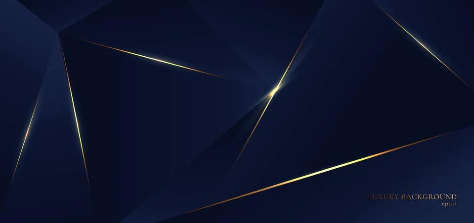 Abstract blue polygon triangles shape pattern background with golden line and 스톡 일러스트