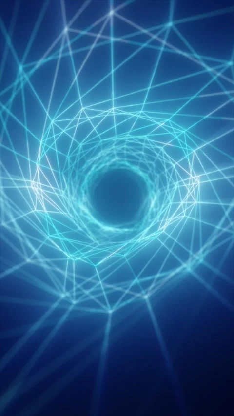 Abstract blue polygonal network forming a luminous circular vortex with con.. Stock Footage 344320001