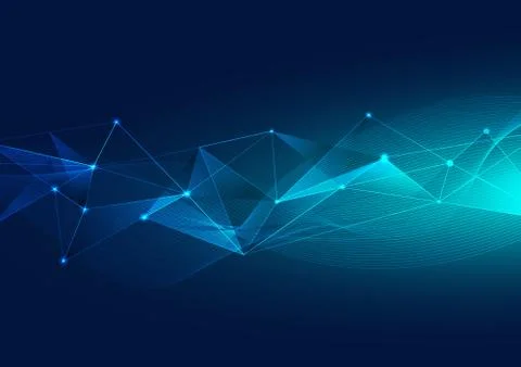 Abstract blue polygons background from lines, dot glowing particles with plex Illustrazione stock