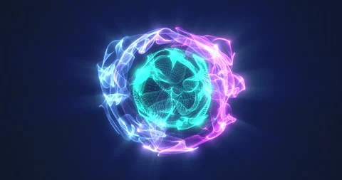 An abstract blue pulsating sphere of streams of particles inside a two-color Stock Footage 242806751