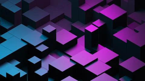 Abstract blue purple digital data background 3d render polygon. Abstract techno Stock Illustration