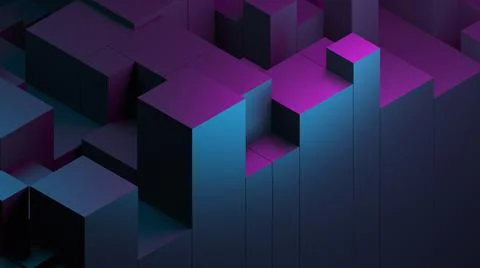 Abstract blue purple digital data background 3d render polygon. Abstract techno Stock Illustration
