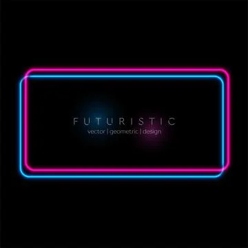Abstract blue purple neon rectangle frame abstract background Stock Illustration