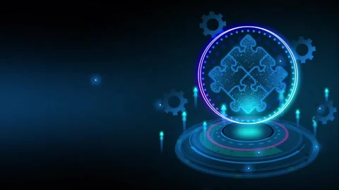 Abstract blue puzzle on technology background. Good for business teamwork Stock Footage 266082904