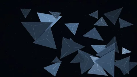Abstract Blue Pyramids Floating in Dark Space Background Video stock 347814144