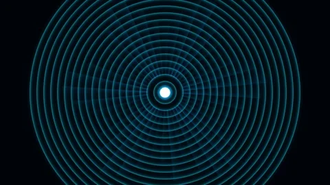 Abstract blue radar rings pulsing from bright center on black background lo.. Video stock 342278993